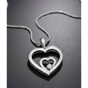 Natural Diamond Heart Necklace Sterling Silver 925 NWTS